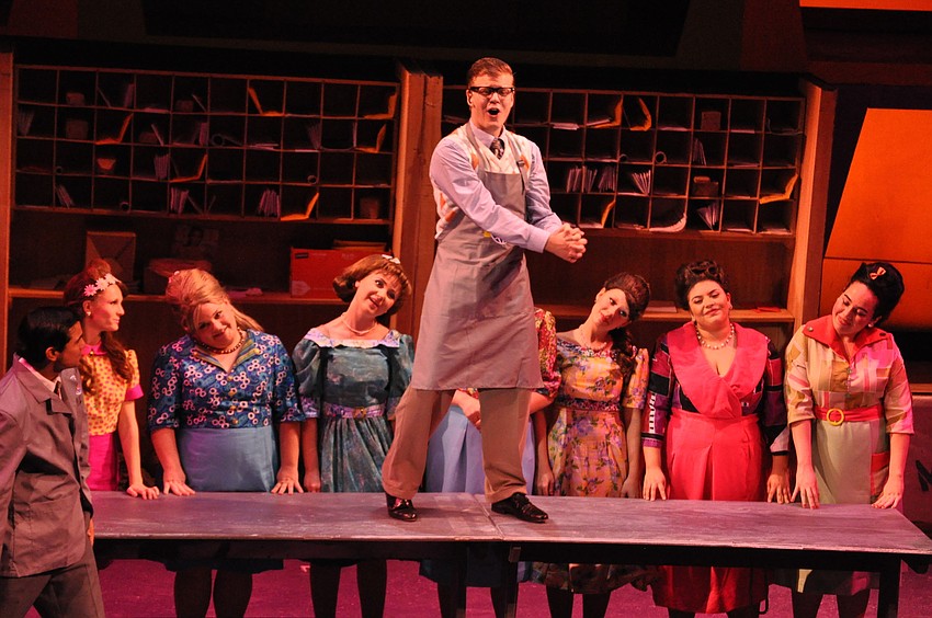 William Murphy as Bud Frump and the secretarial staff