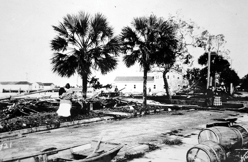 The Tampa Bay Hurricane of 1921 flattened fish shack along Gulfstream Avenue and deposited several boats in the roadway.