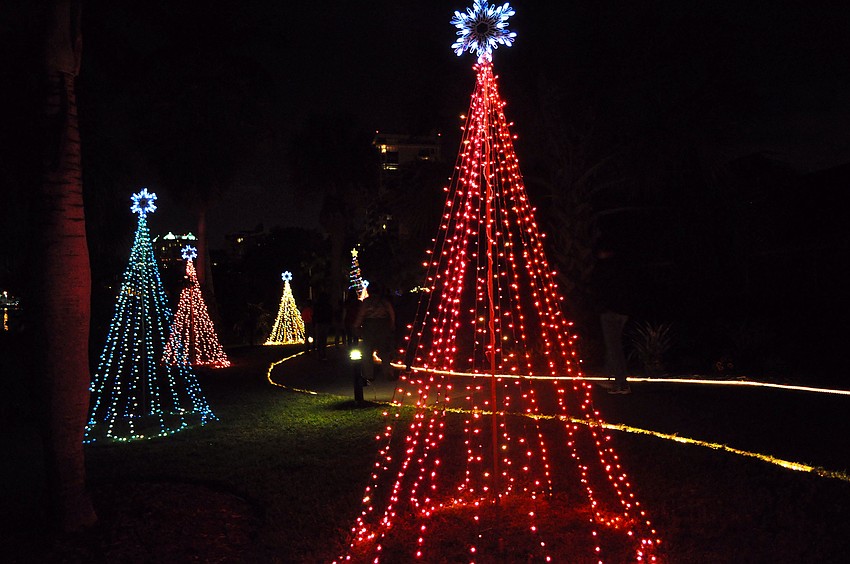 Strings of lights created the illusion of multicolored Christmas trees.