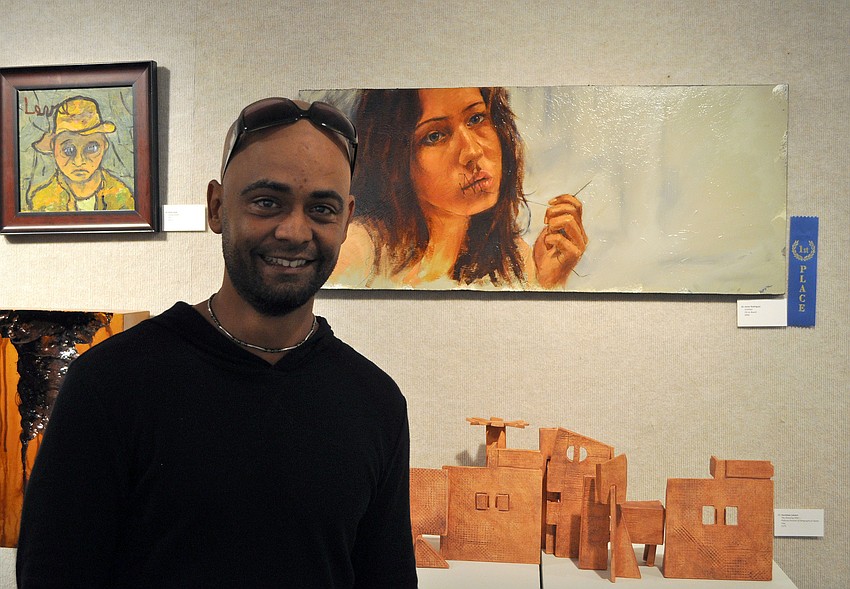 Javier Rodriguez won first place for his piece â€œUntitledâ€ in the Itâ€™s Political! exhibition at Art Center Sarasota.