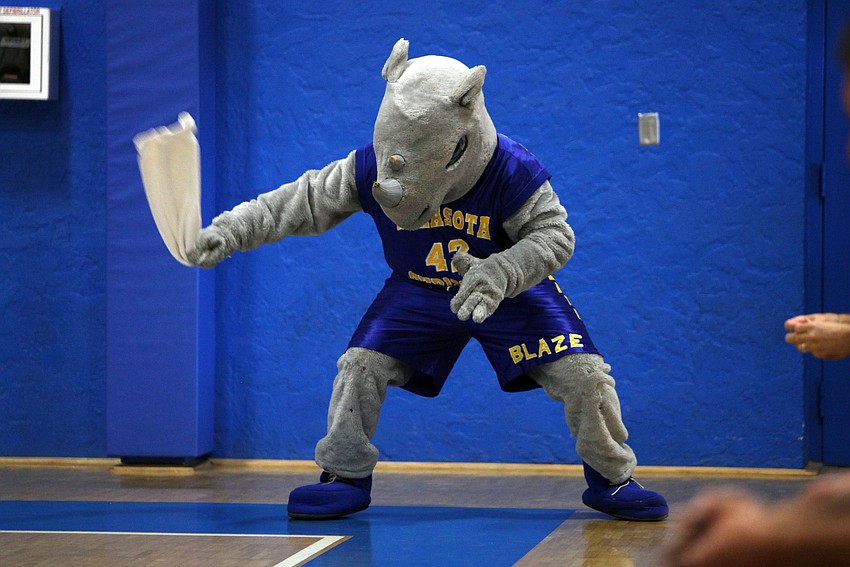Blaze pumps up the crowd Saturday, Nov. 10, during the Class 2A-Region 3 championship between Sarasota Christian and Lake Worth Christian at Sarasota Christianâ€™s Blazer Gym.
