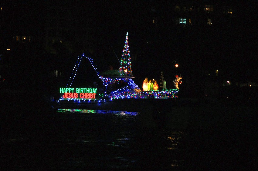 This boat included a manger scene and lights that spelled out â€œHappy Birthday Jesus Christâ€.
