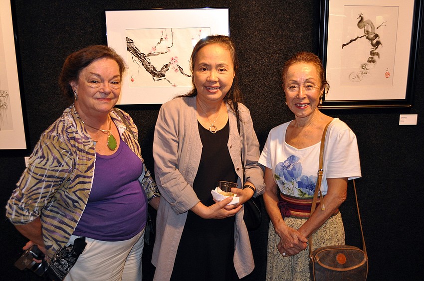 Sumi-e Society artists Helen Serarle, Keiko Romerstein and Aiko Anderson