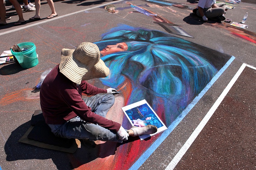 Lorelle Miller took one of her own original pieces and created into a chalk piece for the Sarasota Chalk Festival.