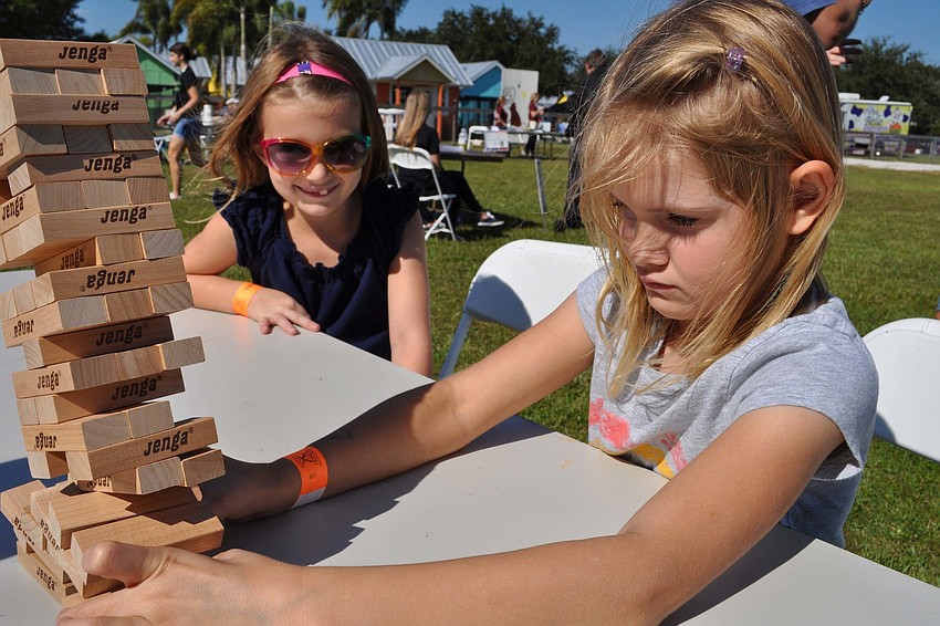 Autumn Wildgrube, right, played Jenga against Abrielle Leeder, not pictured.