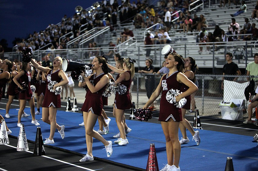 The Braden River cheerleaders get the crowd pumped up Friday, Sept. 21.