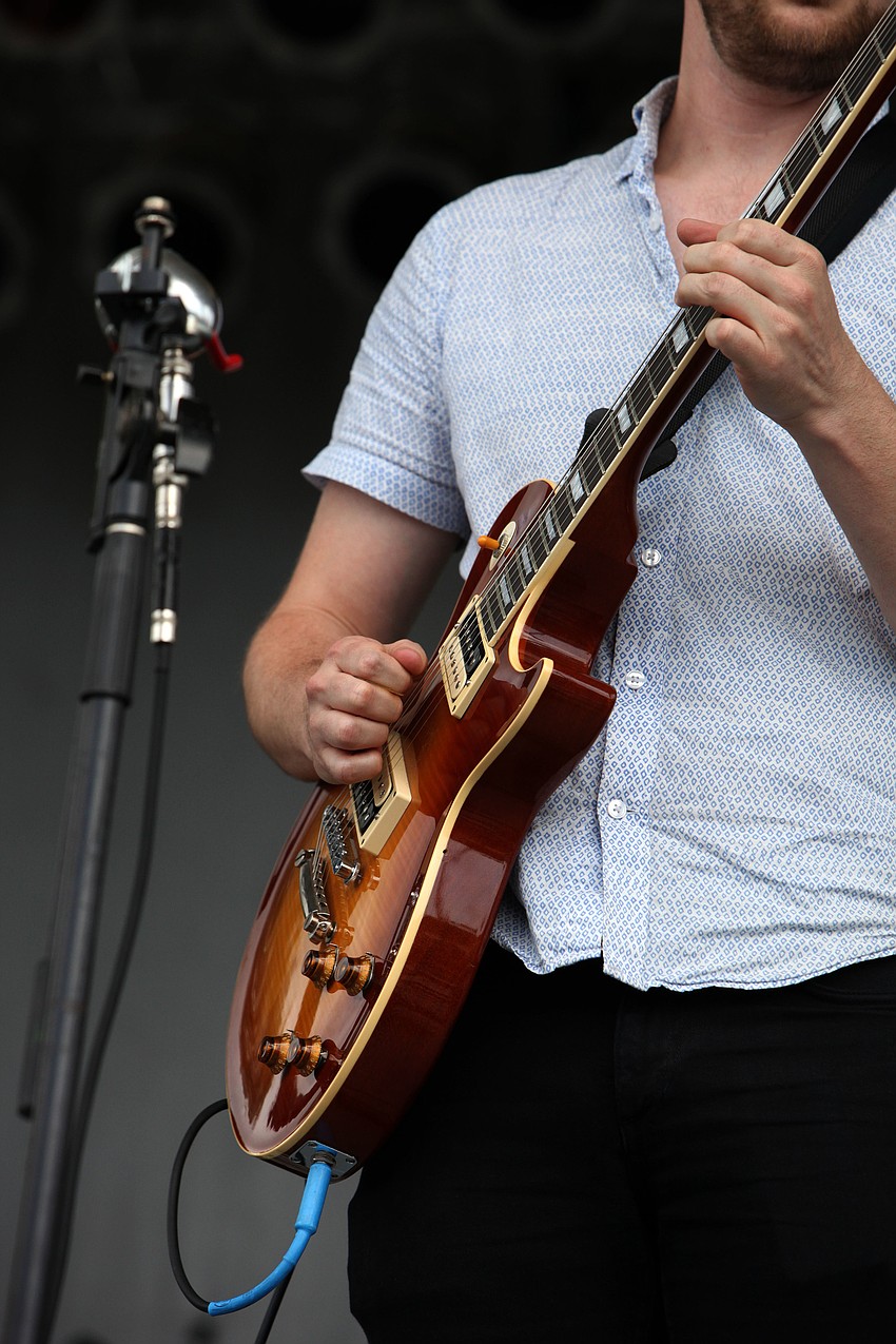 Curtis Salgado's guitarist warms up before the beginning of Salgado's set at the 22nd annual Sarasota Blues Fest.