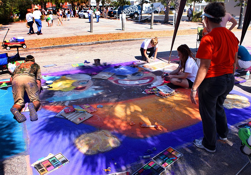 Students from Sarasota High School created a piece that incorporated their school mascots as clowns.