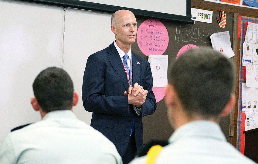 Gov. Rick Scott talked to a math class during his visit to Sarasota Military Academy.