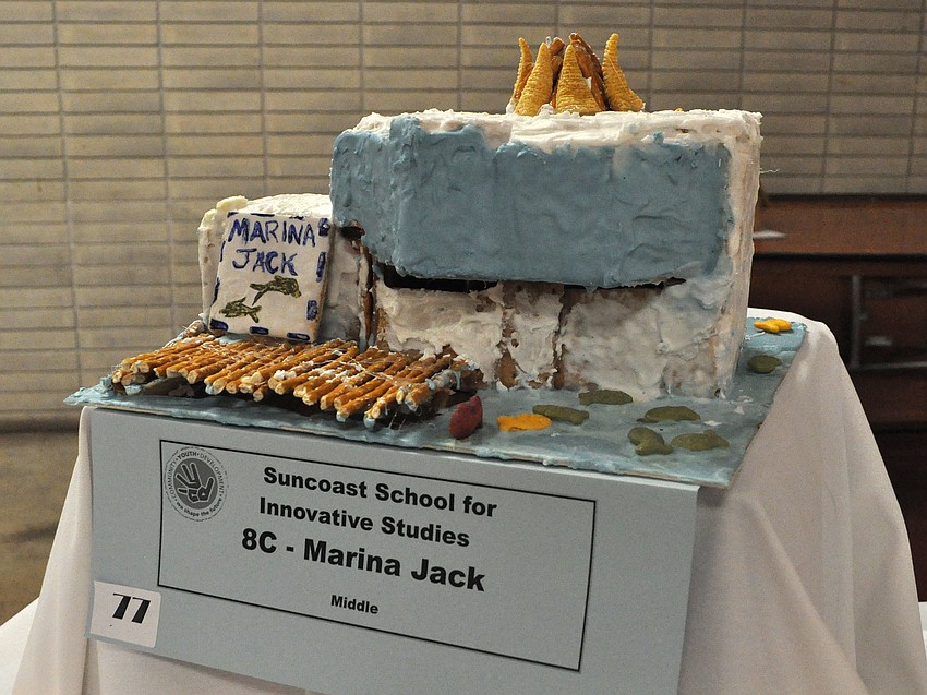 A Marina Jack gingerbread house created by students at Suncoast School for Innovative Studies.