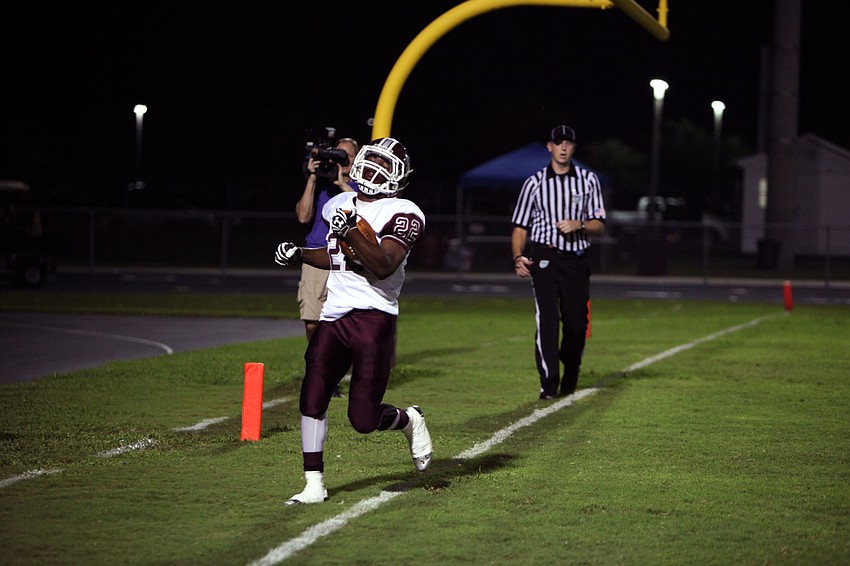 Karan Higdon, No. 22, score a touchdown for Riverview Friday, Sept. 21 at Braden River.