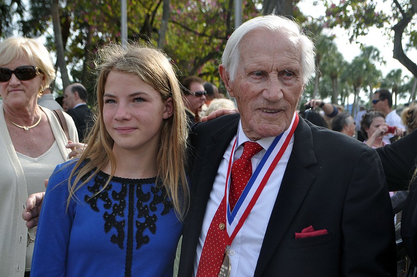 Ava Rose Williams, with her great-grandfather Charles Coronas, a 2013 Ring of Fame Inductee, who recently celebrated his 100th birthday