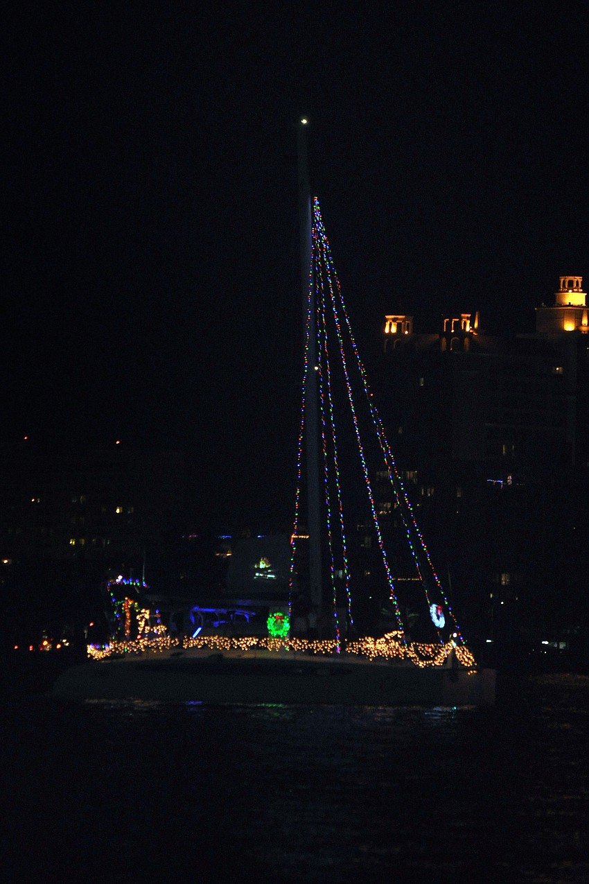 This sailboat had lights traveling all the way up the mast.