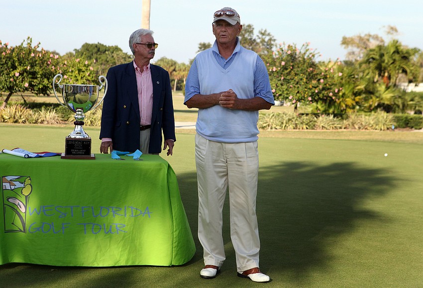 Jerry Cable, Director of Marketing, speaks to the crowd before the presentation of awards Sunday, Nov. 4, at the Longboat Key Club Islandside golf course.