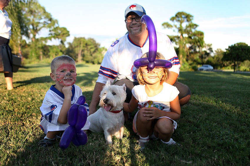 Dan Meier with his children Nick, 3, and Lizzy, 5, and their dog, Otis, 7.