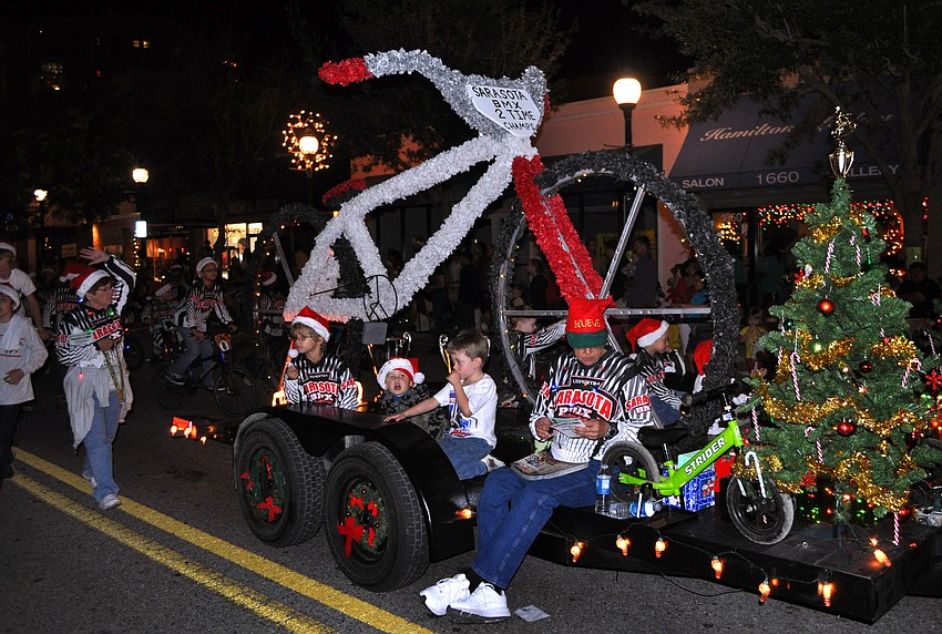 Sarasota BMXâ€™s float featured a larger-than-life BMX bike.