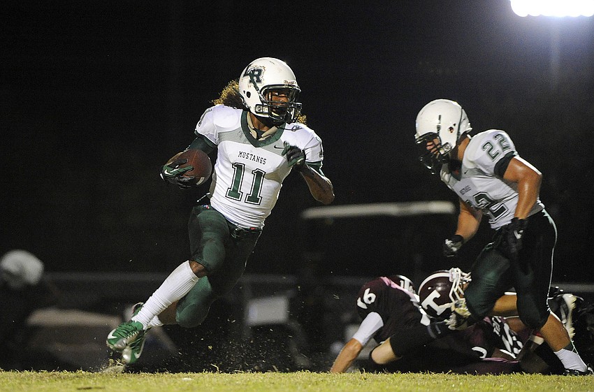 Lakewood Ranch freshman wide receiver Brandon Luckett returns a punt in the first half.