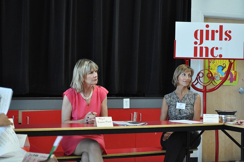 Mayor Suzanne Atwell and Pavitra Ciavardone