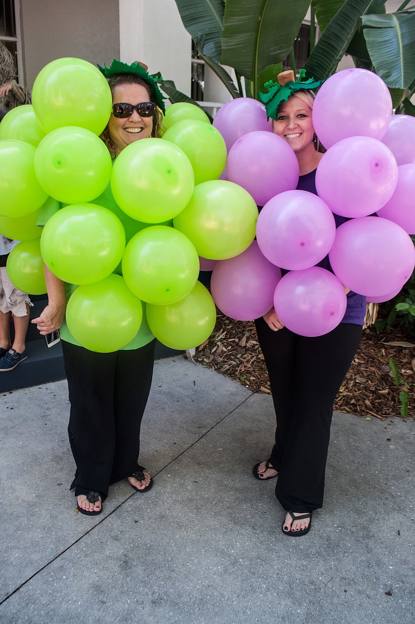 Fourth grade teachers Emily Latta and Brittany Hiller made grape costumes out of blown up balloons.