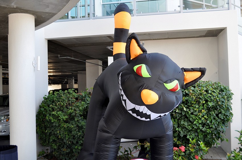 A giant inflatable cat set the mood for Halloween