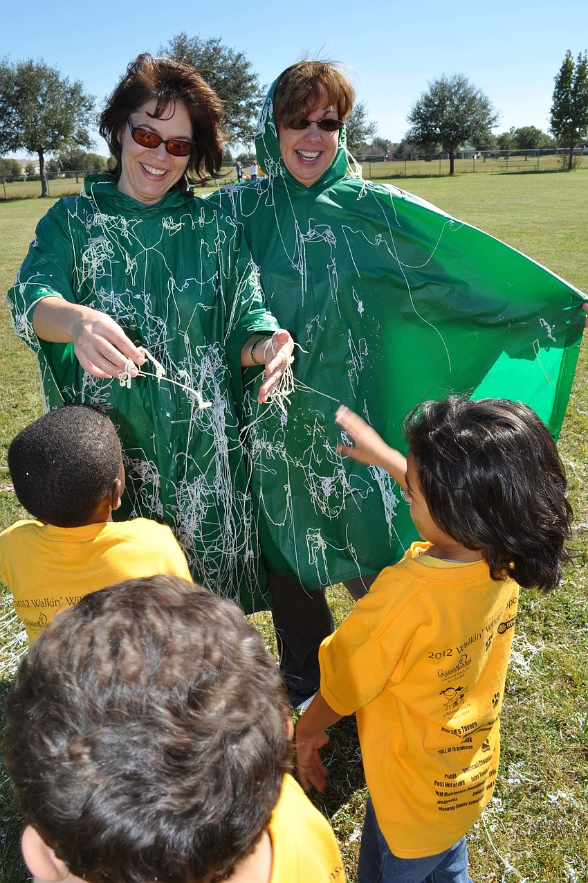 Assistant Principal Katherine Price and Principal Norma Scott got covered in Silly String by children in Stacy Freemanâ€™s kindergarten class.