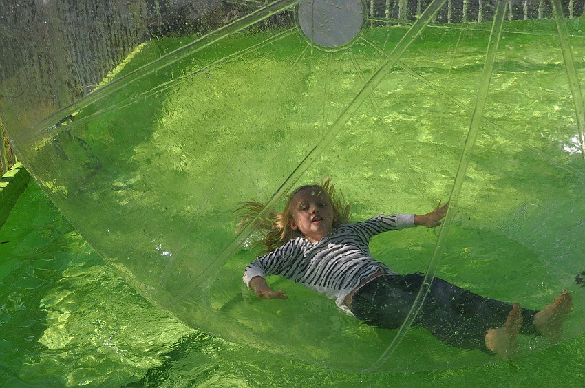 Emma Dohan floated in a giant hamster ball.