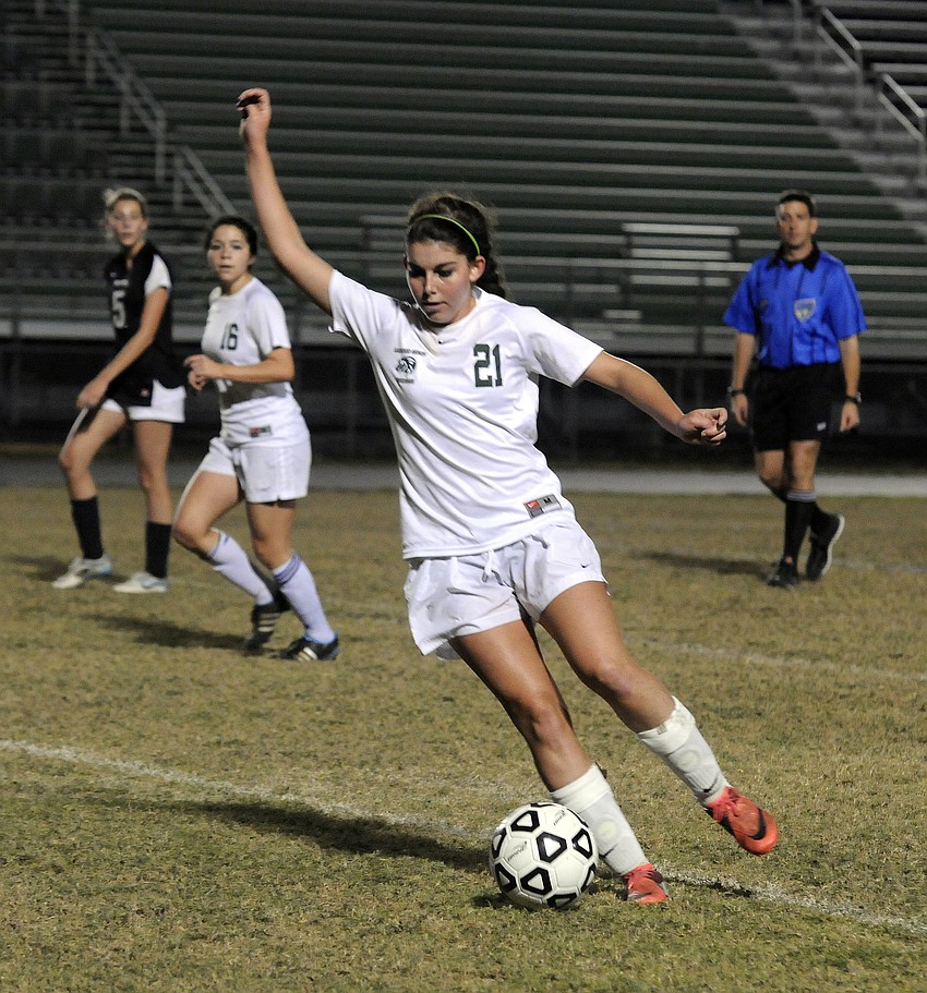 Lakewood Ranch junior midfielder Angelica Rego looks to pass the ball.