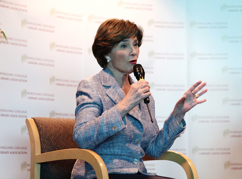 Former first lady Laura bush answered questions before a packed house for Ringling College Library's Town Hall Lecture Series Wednesday, Jan. 11, at Van Wezel.