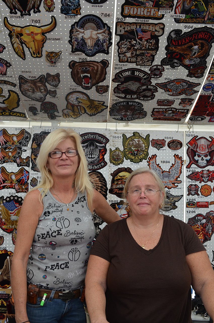 Amanda MacBride and Barbara Krone sold leather chaps, vests and patches at the festival.