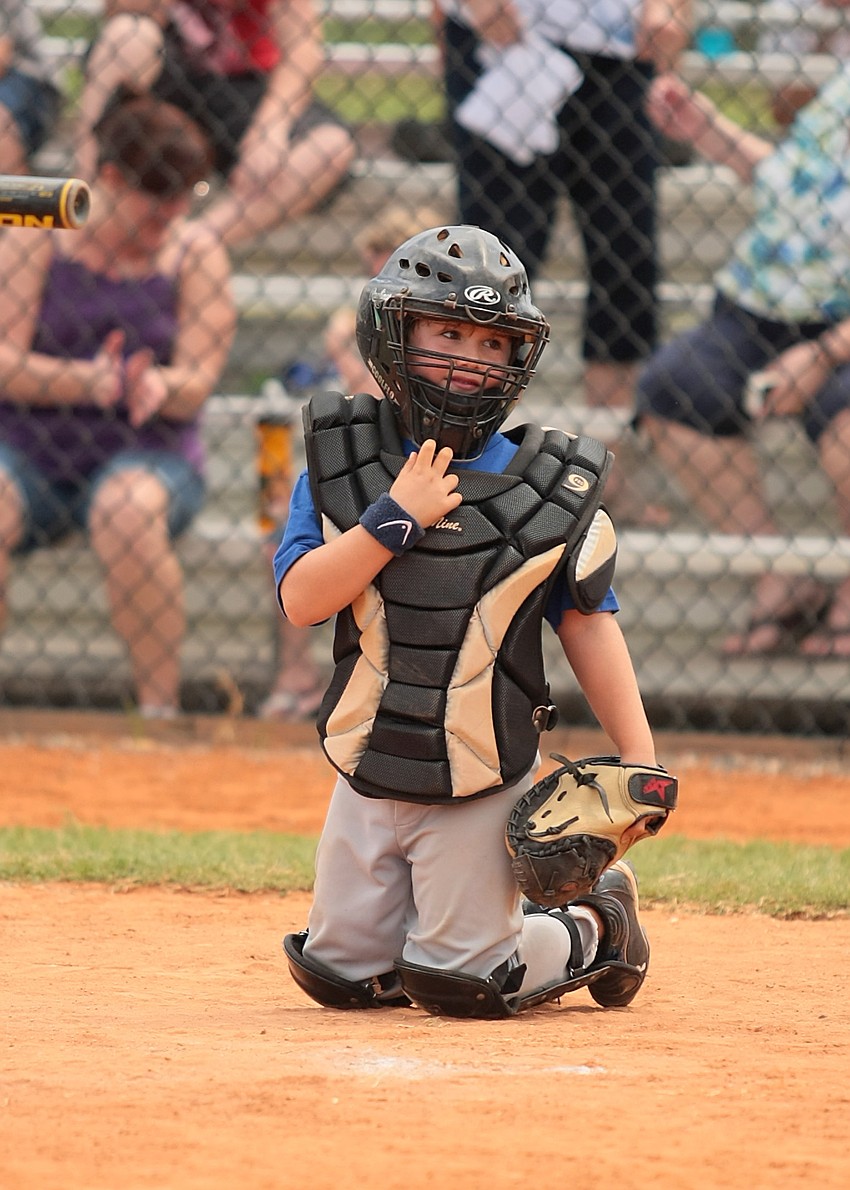 Jack Meyers plays catcher for the Rookie Royals.
