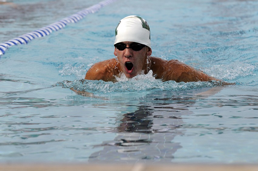 Lakewood Ranch junior Logan Knutson helped lead the Mustangs to a first-place finish in the 200-yard medley relay.