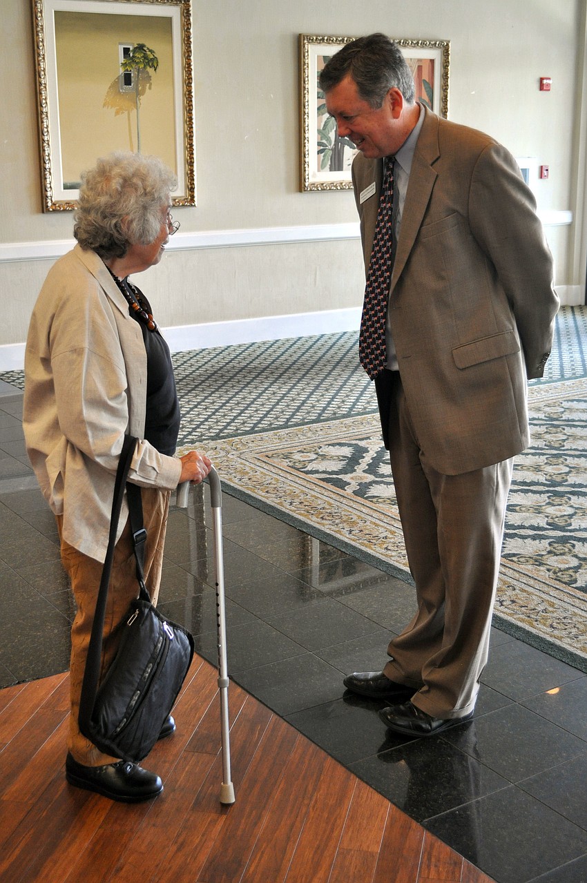 Rita Dubrow talks with Adam Tebrugge, candidate for State legislature newly former District 71.