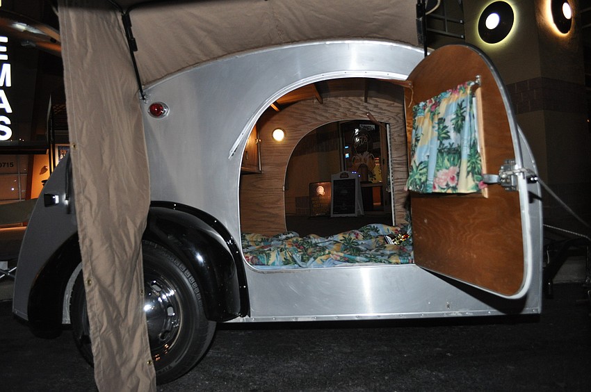 Harold Lloyd's 1947 Teardrop Camper. Lloyd recently slept in the car on the way from Maine to Indiana.