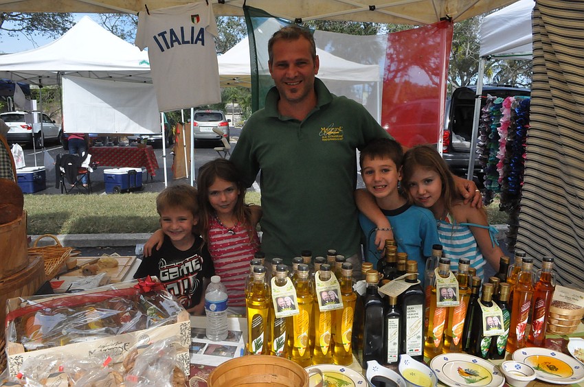 Filippo Testini, Alancia Cox, Pino Testini, Riccardo Testini, Isabella Cox. Pino Testini sells oil imported from Italy.