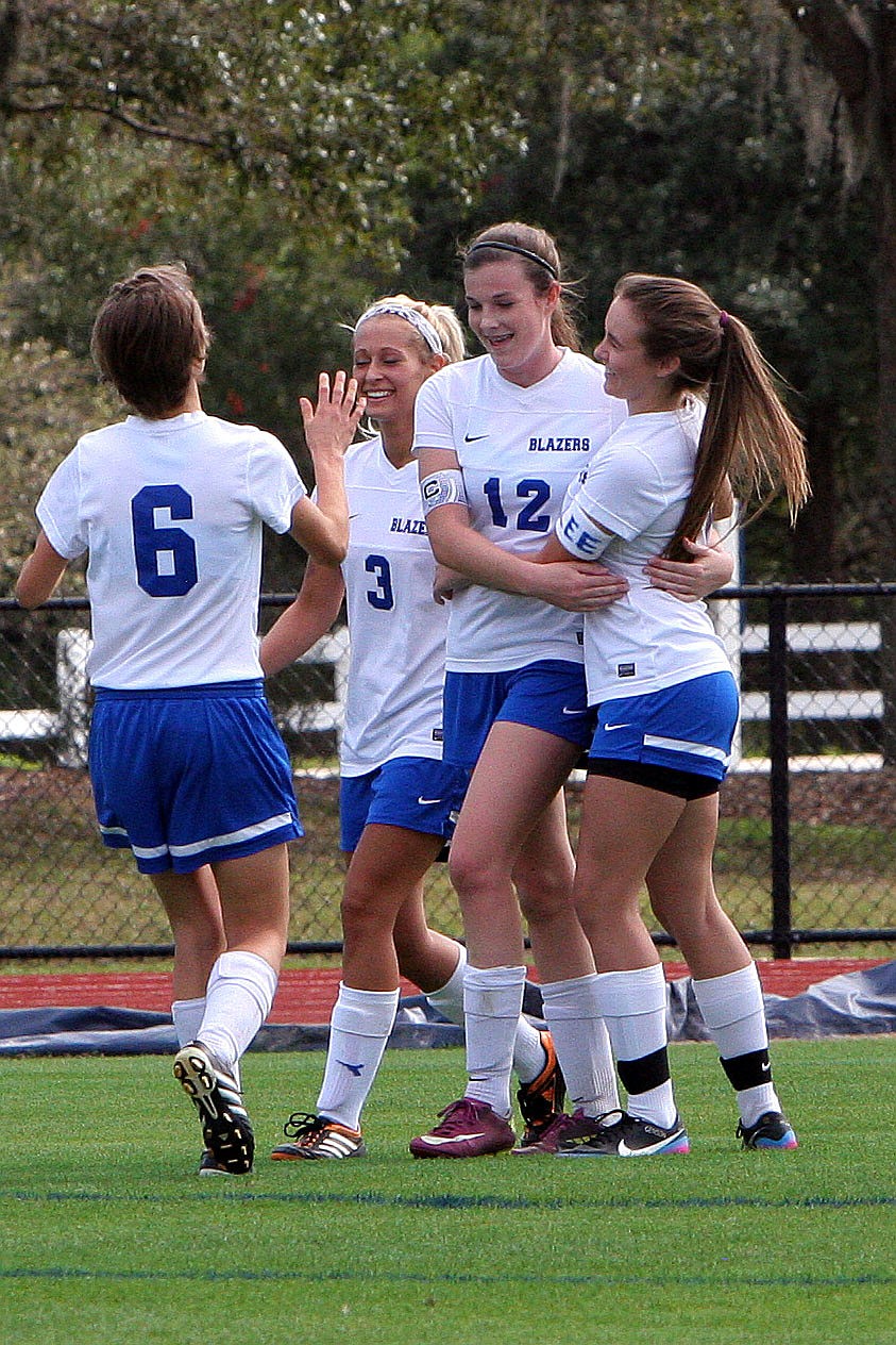 Sarasota Christian celebrates Kelsey Murphyâ€™s, No. 12, goal during their game against Northside Christian Tuesday, Jan. 15, at Out-of-Door Academy.