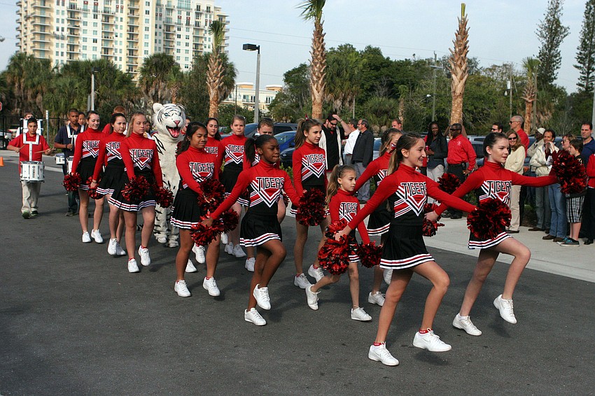 The drum line and cheerleaders started off the ceremony in style.