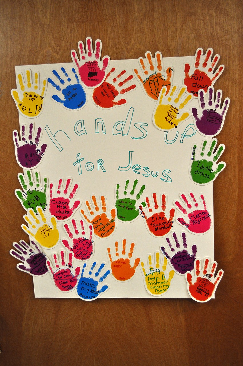 Lynda Fischer, ChapelKidz teacher, made a poster board with all the hands that the kids wrote on Sunday, Sept. 23. The kids wrote things such as â€œhelp cook dinnerâ€, â€œhelp with babyâ€ and â€œhelp mommy clean my roomâ€.