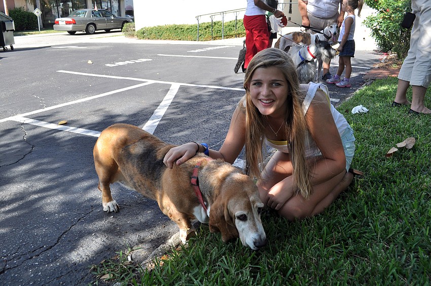 Caroline Devitt with her 13-year-old basset hound, Dixie.