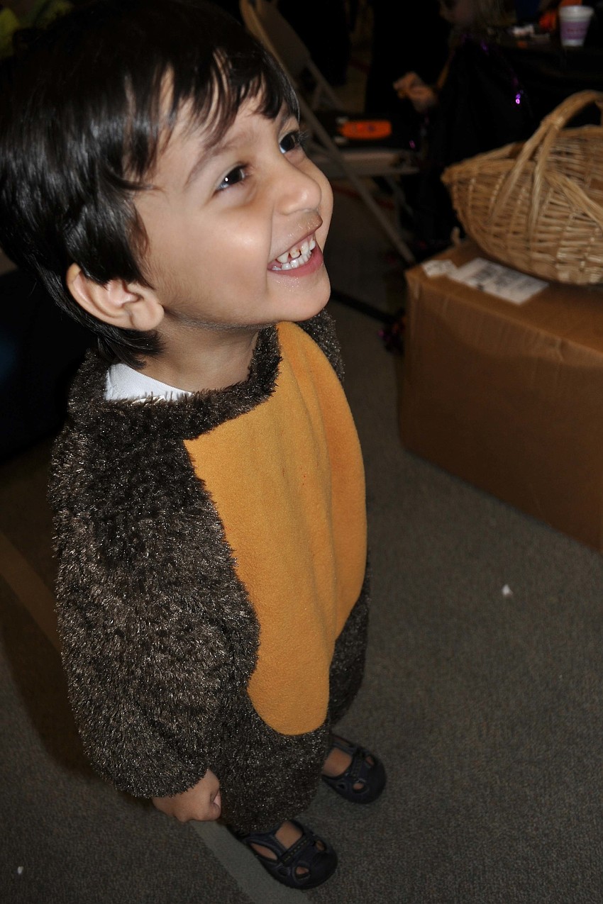 Shravan Awani, 3, dressed as a monkey.