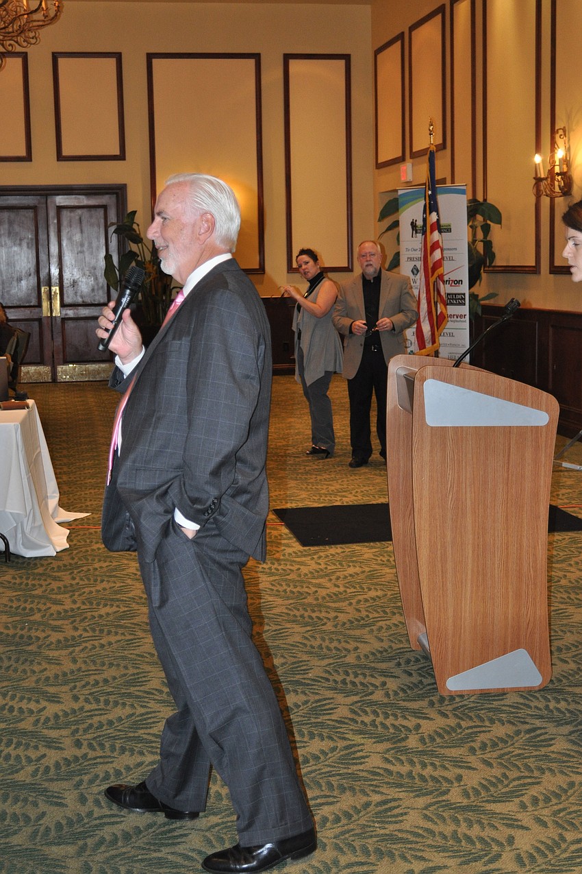 Ed Hunzeker spoke to the crowd about diversifying Manatee Countyâ€™s tax base.