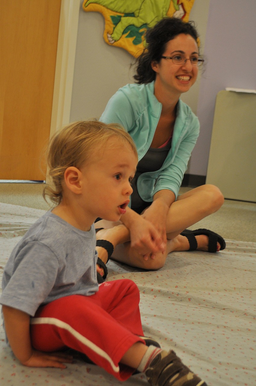 Ezra Einboden, 20 months, came to storytime with his mother Hillary.