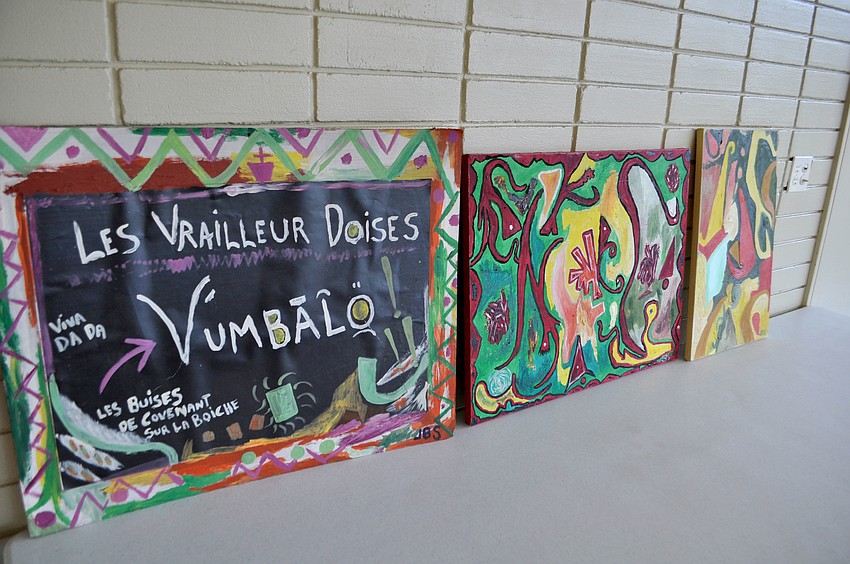 Several pieces of Starkerâ€™s art sit on display.