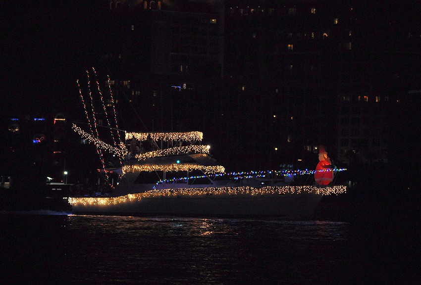 This yacht featured plenty of white and multicolored lights as well as an inflatable Santa at the bow of the boat.