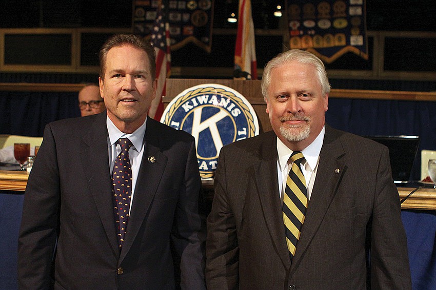 U.S. Rep. Vern Buchanan and Kiwanis Club President Jeffrey Schmidt pose together at a meeting of the Sarasota Kiwanis Club.