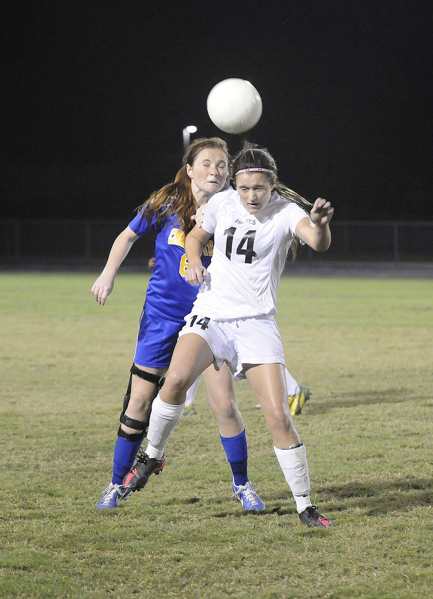 Braden Riverâ€™s Carly Provan battles a Charlotte defender for a header during a Class 4A-District 11 quarterfinal match Jan. 14.