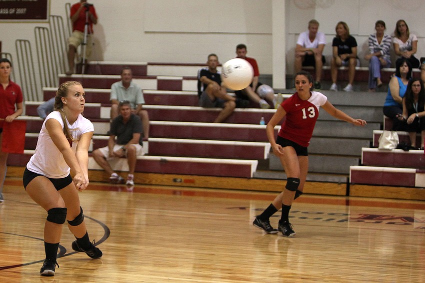 Cardinal Mooneyâ€™s Maria Soscia, No. 8, heads toward the ball during Thursday nightâ€™s game against the Out-of-Door Academy.