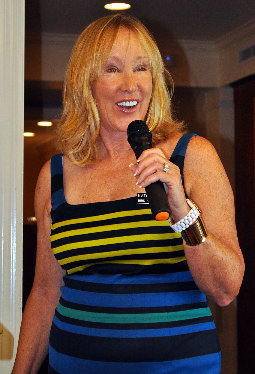 Katie Cornell, the chair of the style shows, talks to the crowd Thursday, Sept. 27 at Bird Key Yacht Club.