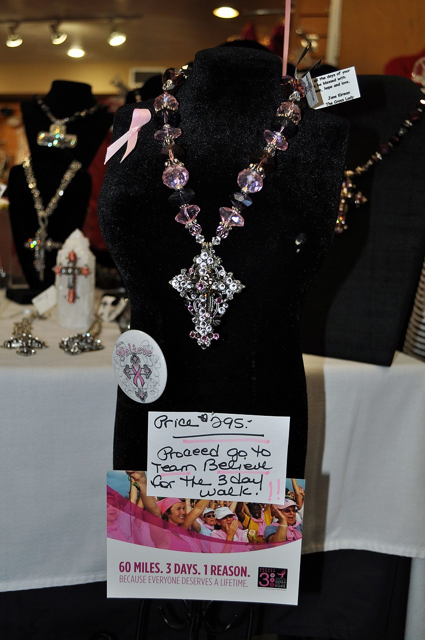 Jane Kirwan, known as â€œThe Cross Ladyâ€, made a special cross necklace for the Martinis and Makeovers event.