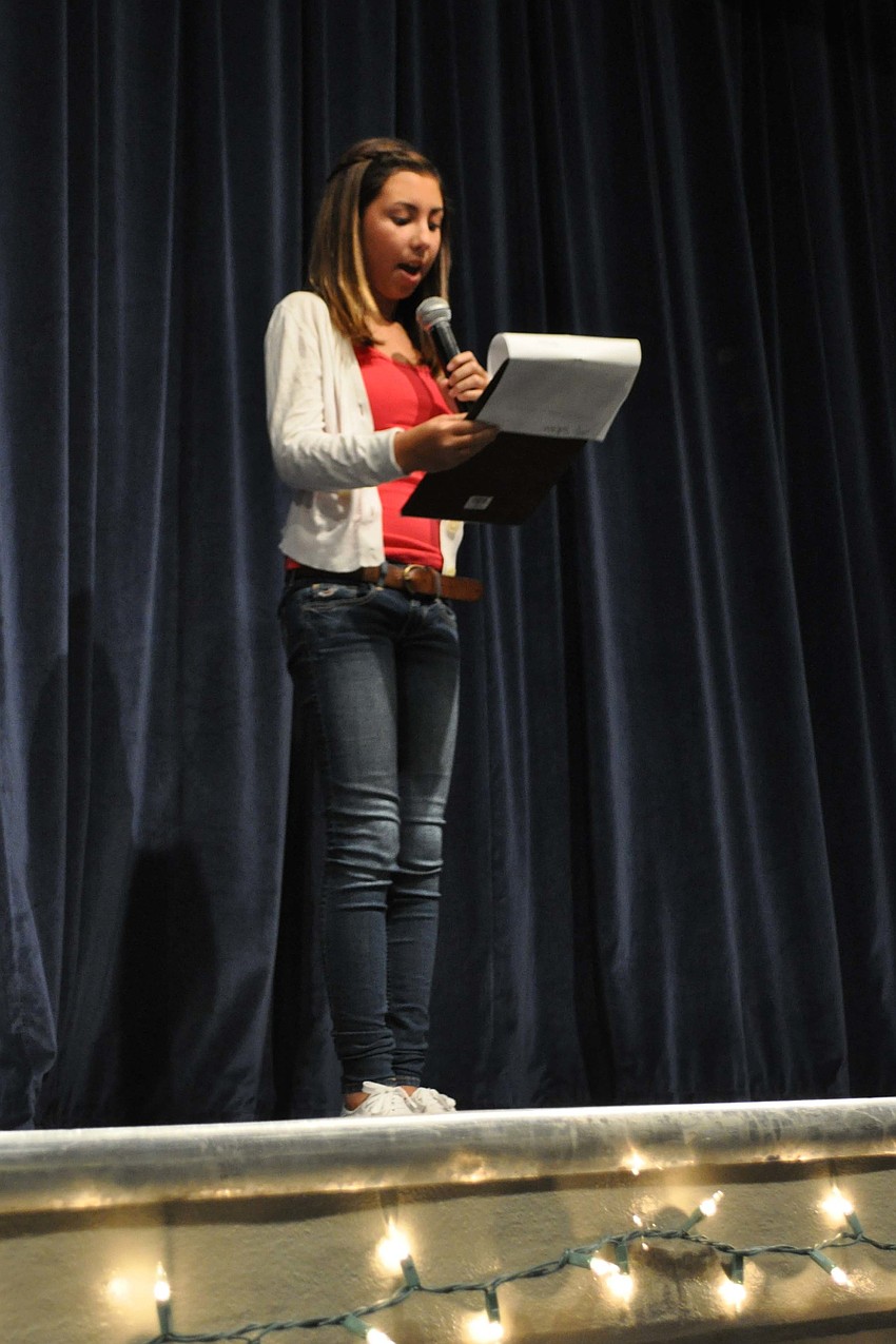 Kailen Bender introduced performers with classmate Daniella Castrogiovanni, not pictured.