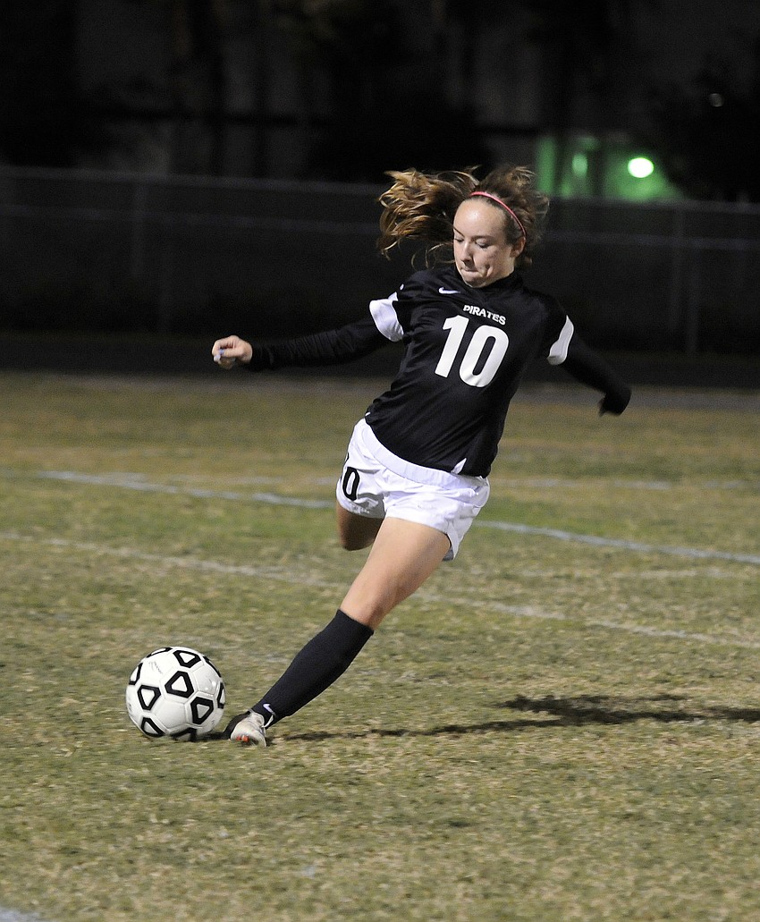 Braden Riverâ€™s Liz Shirey sends the ball up the field in the second half.